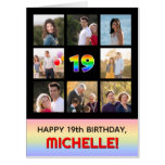 [ Thumbnail: 19th Birthday: Fun Rainbow #, Custom Photos & Name Card ]