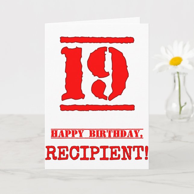 19th Birthday: Fun, Red Rubber Stamp Inspired Look Card (Small Plant)