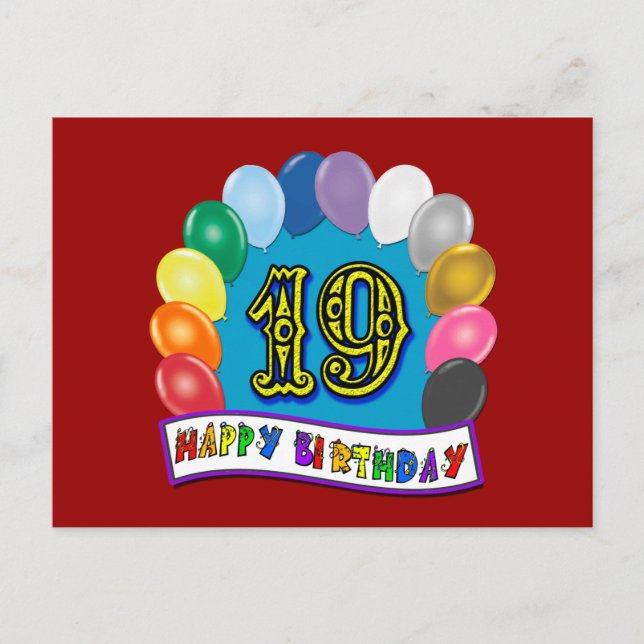 19th Birthday Gifts with Assorted Balloons Design Postcard (Front)