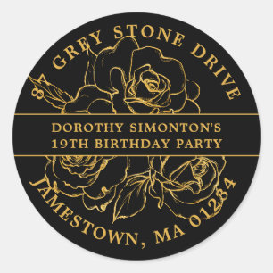 19th Birthday Gold Rose Return Address Label