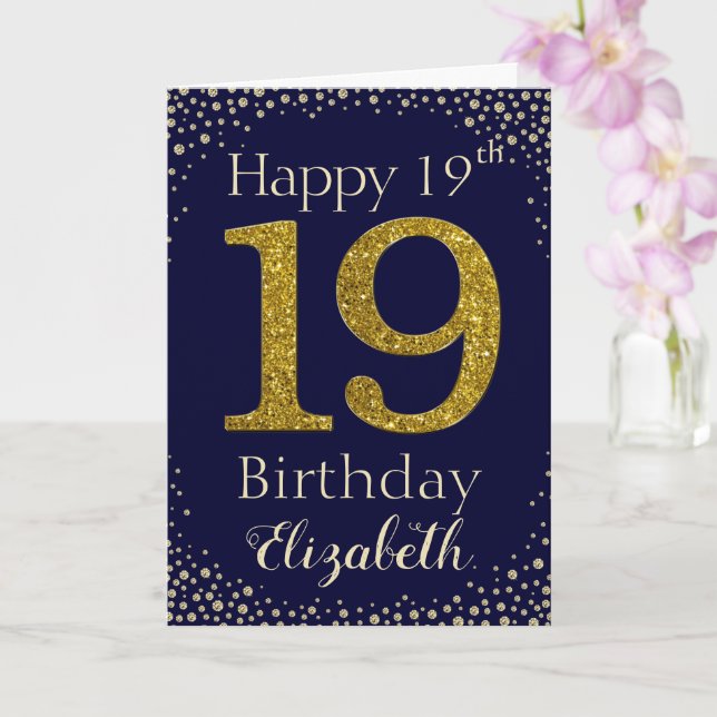 19th Birthday Golden Glitter Card (Orchid)