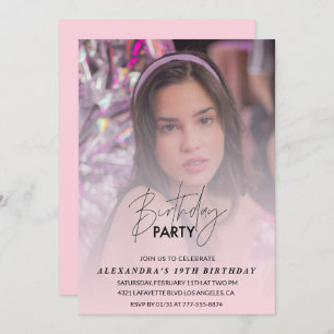 19th birthday invitation Birthday Party Photo pink