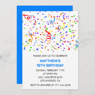 19th birthday invitations Confetti Rainbow Boy