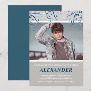 19th birthday invitations Men Confetti Photo Navy