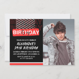 19th birthday invitations Men Party Photo Red 