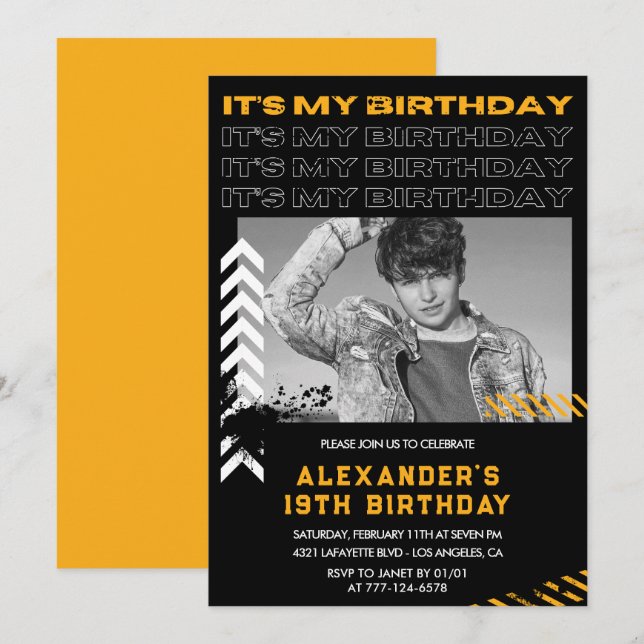 19th birthday invitations Men Photo Spray paint (Front/Back)