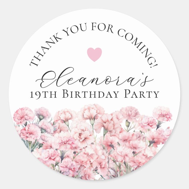 19th Birthday January Birth Flower Custom Favor Classic Round Sticker (Front)