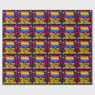 19th Birthday: Loving Hearts Pattern, Rainbow # 19 Wrapping Paper