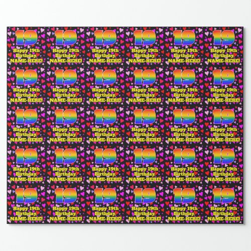 19th Birthday Loving Hearts Pattern Rainbow  19 Wrapping Paper