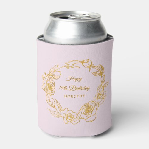 19th Birthday Luxe Gold Rose Blush Pink Can Cooler