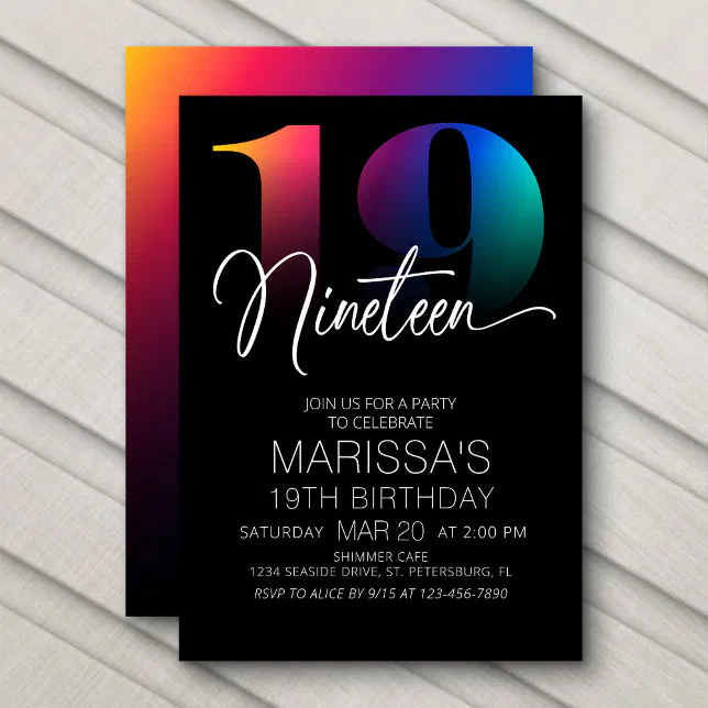 19th Birthday Modern Invitation | Zazzle