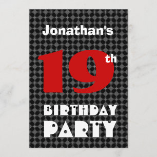 19th Birthday Modern Teen Black and White Pattern Invitation