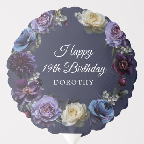 19th Birthday Moody Purple Flower Personalized Balloon