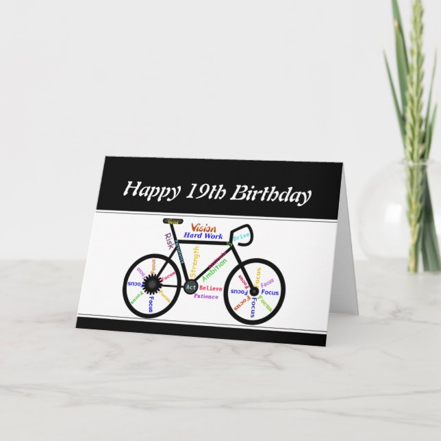 19th Birthday Motivational Bike Bicycle Cycling Card (Front)