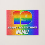 [ Thumbnail: 19th Birthday — Multicolored Rainbow Pattern “19” Jigsaw Puzzle ]