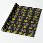[ Thumbnail: 19th Birthday: Name & Faux Wood Grain Pattern "19" Wrapping Paper ]