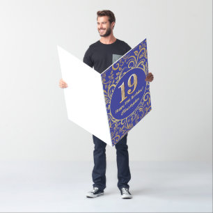 19th Birthday Navy Blue and Gold Floral Pattern Card