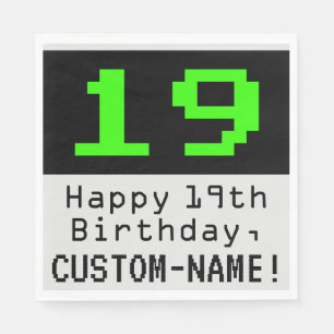 19th Birthday - Nerdy / Geeky Style "19" & Name Napkins