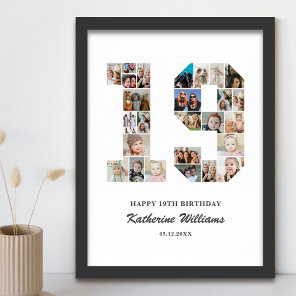 19th Birthday Number 19 Custom Photo Collage Poster