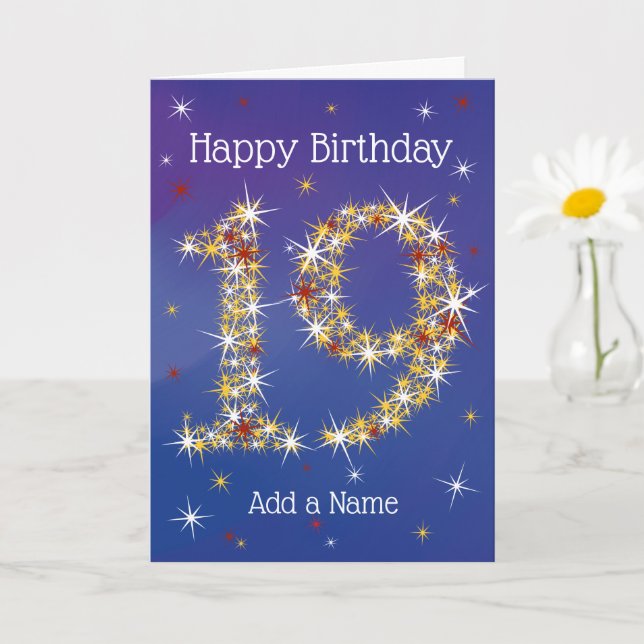 19th Birthday - Number 19 in Stars - Blue - Age 19 Card (Small Plant)