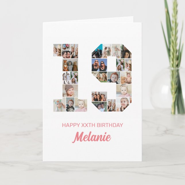 19th Birthday Number 19 Photo Collage Personalized Card (Front)