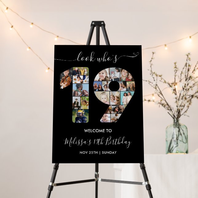 19th Birthday Number 19 Photo Collage Welcome Foam Board (In Situ (Stand))