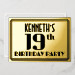 [ Thumbnail: 19th Birthday Party: Art Deco Look “19” and Name Invitation ]
