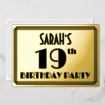 [ Thumbnail: 19th Birthday Party — Art Deco Look “19” + Name Invitation ]