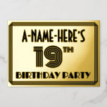 [ Thumbnail: 19th Birthday Party — Art Deco Style “19” & Name Invitation ]