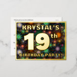 [ Thumbnail: 19th Birthday Party: Bold, Colorful Fireworks Look Postcard ]
