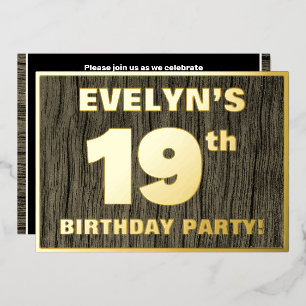 19th Birthday Party: Bold, Faux Wood Grain Pattern Foil Invitation