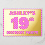 [ Thumbnail: 19th Birthday Party — Bold, Fun, Pink Stripes # 19 Invitation ]