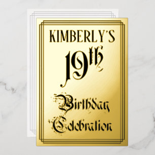 19th Birthday Party — Elegant Script + Custom Name Foil Invitation