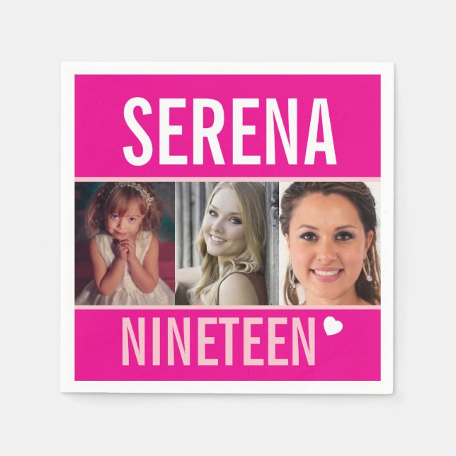 19th birthday party event custom photo pink  napkins (Front)