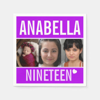 19th birthday party event custom photo purple napkins