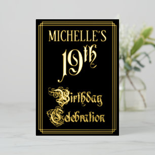 19th Birthday Party — Fancy Script & Custom Name Foil Invitation