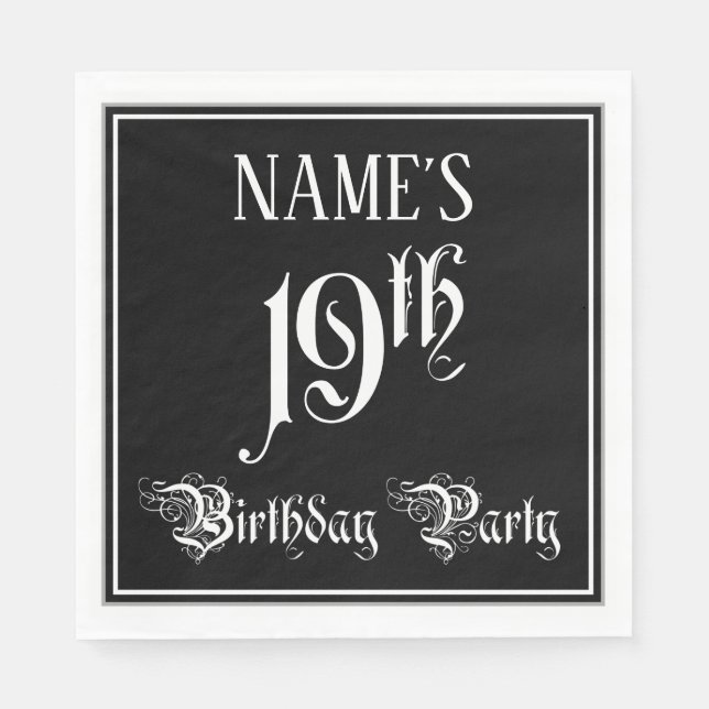 19th Birthday Party — Fancy Script + Custom Name Napkins (Front)