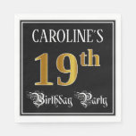 [ Thumbnail: 19th Birthday Party — Fancy Script, Faux Gold Look Napkins ]