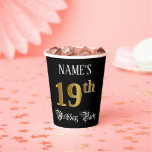[ Thumbnail: 19th Birthday Party — Fancy Script, Faux Gold Look Paper Cups ]