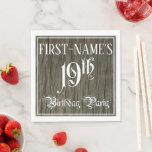[ Thumbnail: 19th Birthday Party — Fancy Script, Faux Wood Look Napkins ]