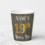 [ Thumbnail: 19th Birthday Party — Faux Gold & Faux Wood Looks Paper Cups ]