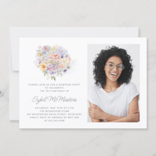 19TH Birthday Party Flower Bouquet Photo Surprise Invitation
