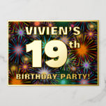 [ Thumbnail: 19th Birthday Party — Fun, Colorful Fireworks Look Invitation ]