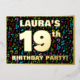 19th Birthday Party — Fun, Colorful Music Symbols Foil Invitation