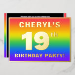 [ Thumbnail: 19th Birthday Party: Fun, Colorful Rainbow Pattern Invitation ]