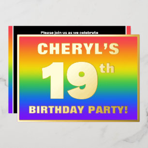 19th Birthday Party: Fun, Colorful Rainbow Pattern Foil Invitation