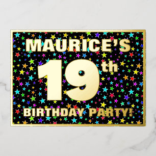 19th Birthday Party — Fun, Colorful Stars Pattern Foil Invitation
