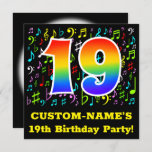 [ Thumbnail: 19th Birthday Party: Fun Music Symbols, Rainbow 19 Invitation ]