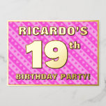 [ Thumbnail: 19th Birthday Party — Fun Pink Hearts and Stripes Invitation ]