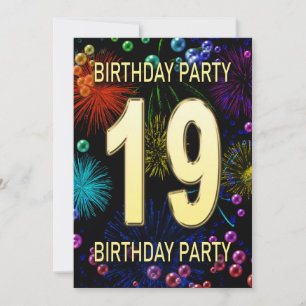 19th Birthday Party Invitation Fireworks Bubbles